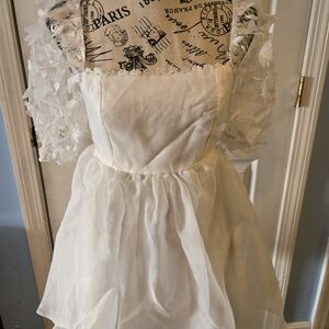 SHEIN White Midi Dress with Floral Sleeves